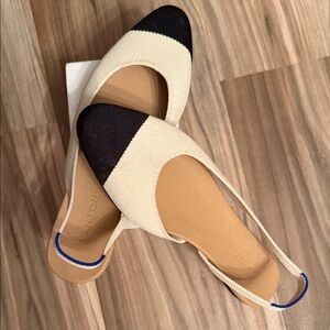 Rothy's Cream Knit Slingback Flats with Black Toe SIZE 9